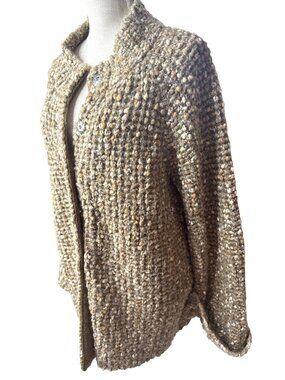 Leo & Nicole Textured Knit Cardigan Sweater Beige/Brown Front Button Closure 2X